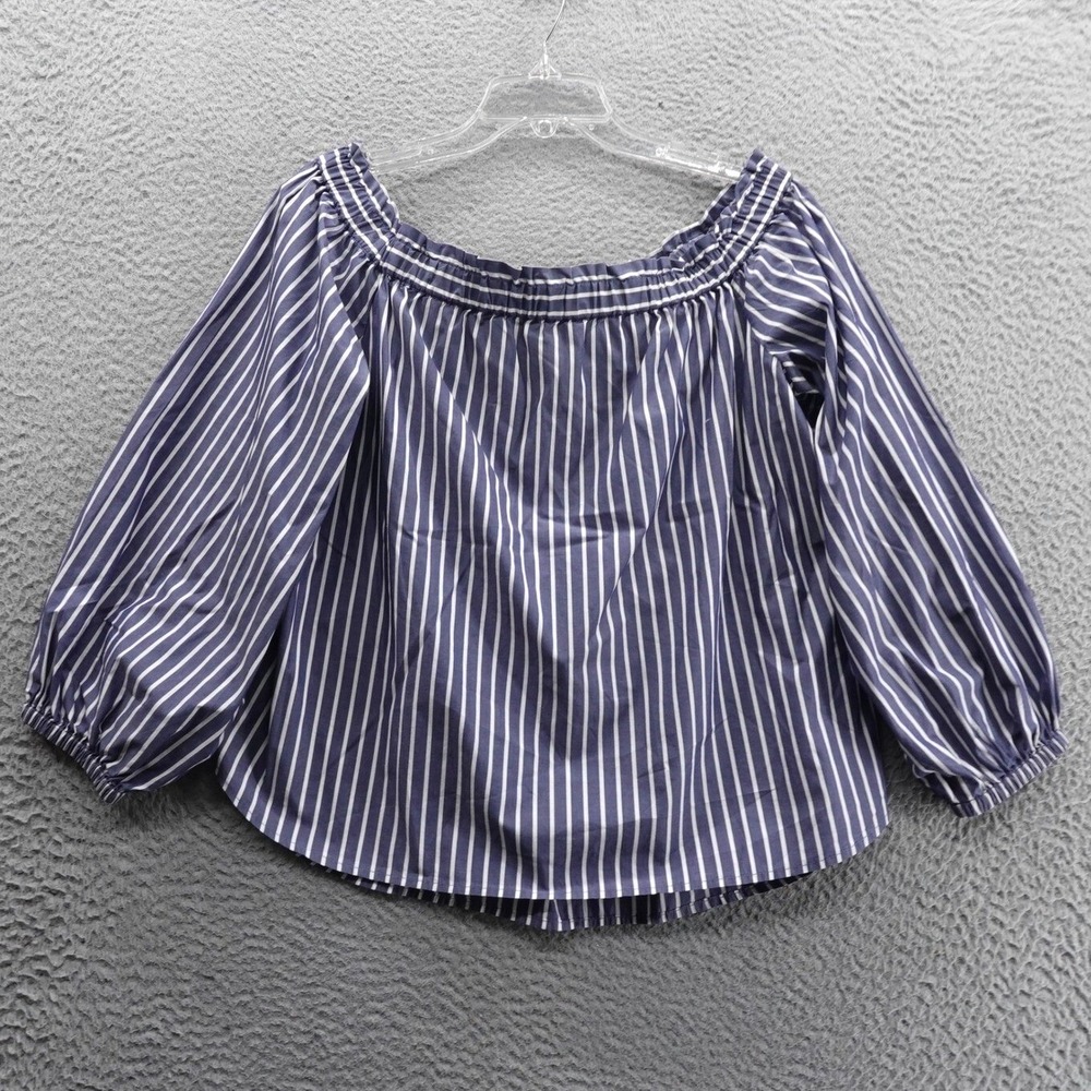 J.Crew Womens Off the Shoulder Blouse Size 10 Blue White Striped Long Sleeve‎